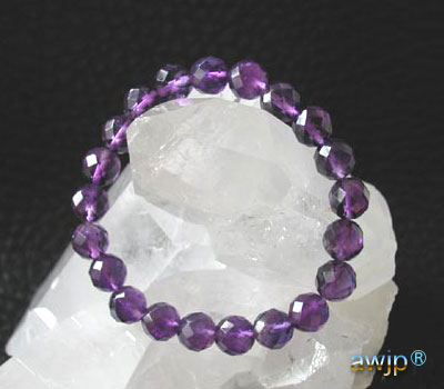 紫水晶(アメシスト-アメジスト8ミリ玉多面カット)ブレスレット b-57-1