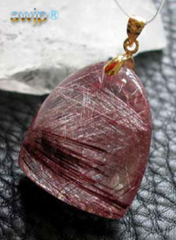 天然石ペンダントトップ・紅色針水晶pr-062